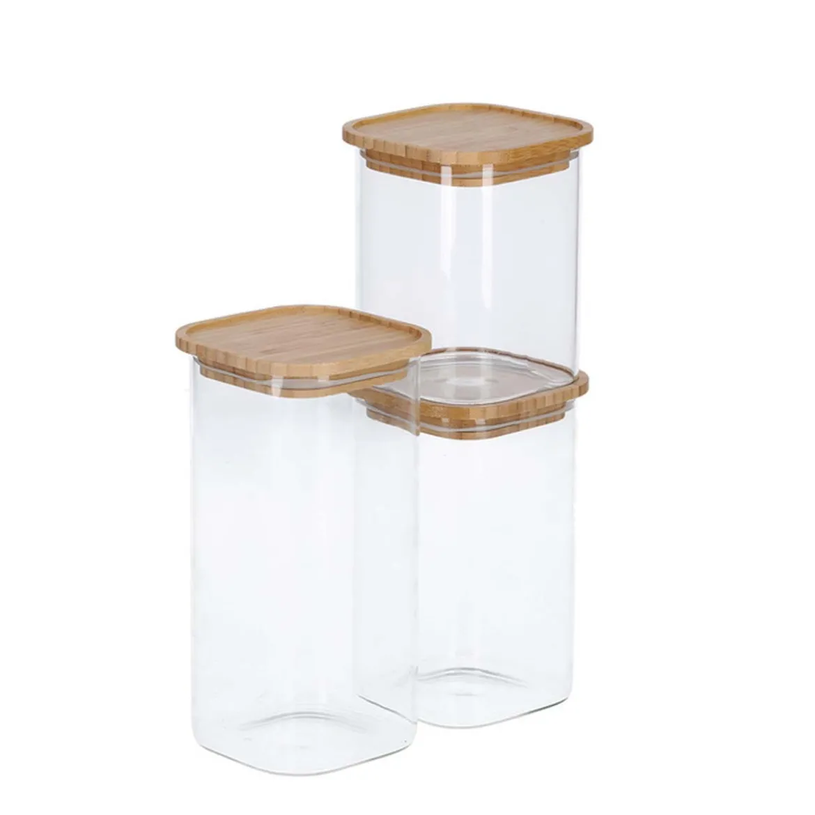 Bocal carré en verre et bambou 1,3 L