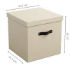 Boîte de rangement cube en carton beige avec couvercle et poignée