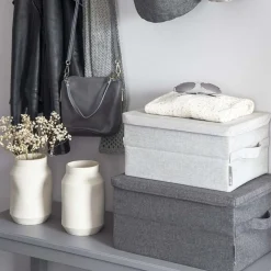 Boîte de rangement en tissu gris rigide et pliable L