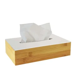 Boîte à mouchoirs en bambou avec couvercle blanc