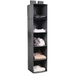Etagère à suspendre 5 compartiments en tissu épais gris chiné