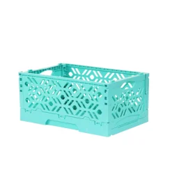 Mini Cagette en plastique turquoise empilable et pliable