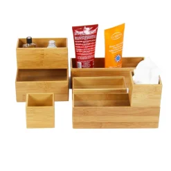 Organisateur de tiroirs, rectangulaire et superposable, en bambou. L