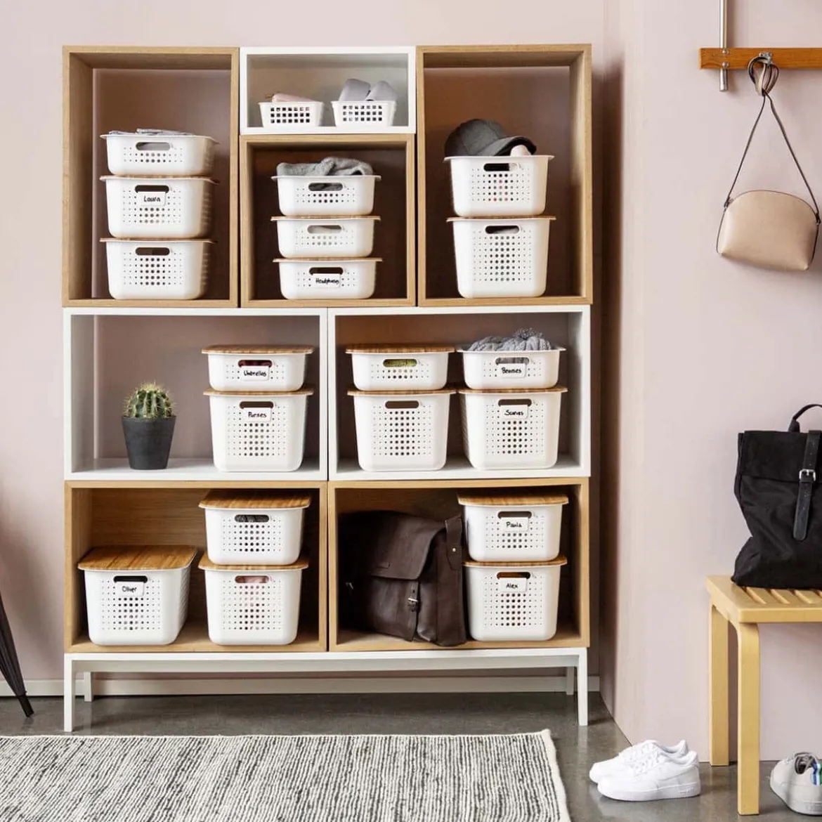 Panier de rangement en plastique recyclé avec couvercle en bambou 10 litres