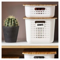 Panier de rangement en plastique recyclé avec couvercle en bambou 10 litres