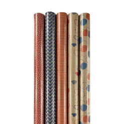 Papier cadeau en kraft fantaisie - 5 rouleaux